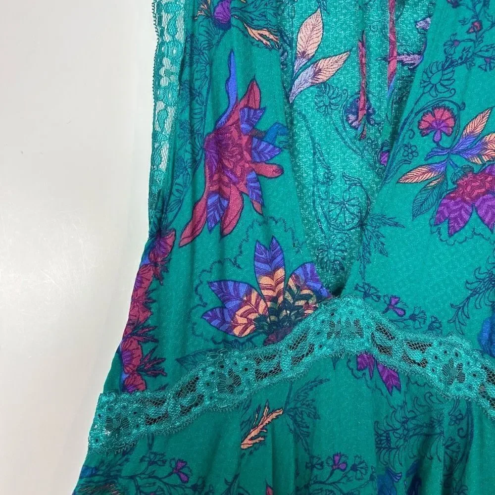Free People Floral Oversized Mini Slip Dress Turquoise Green XS She Moves Boho